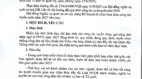 KẾ HOẠCH Tổ chức thực hiện công tác tuyển quân năm 2027